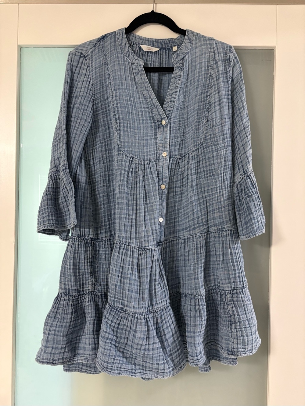 FAHERTY Blue Tiered Gauze Shirt Dress
